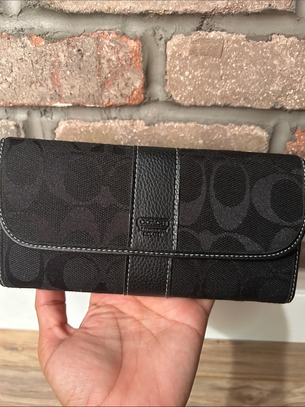 Black Signature Continental Wallet with Coach inspired stitching